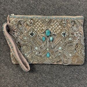 Beaded Evening Bag Embellished Clutch with Wristlet